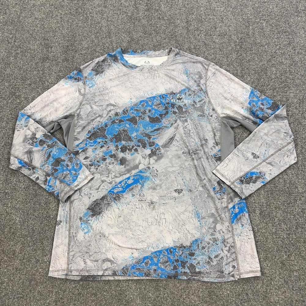 Realtree Shirt Mens XL Gray Blue Camo Long Sleeve Fishing Performance Top WAV3